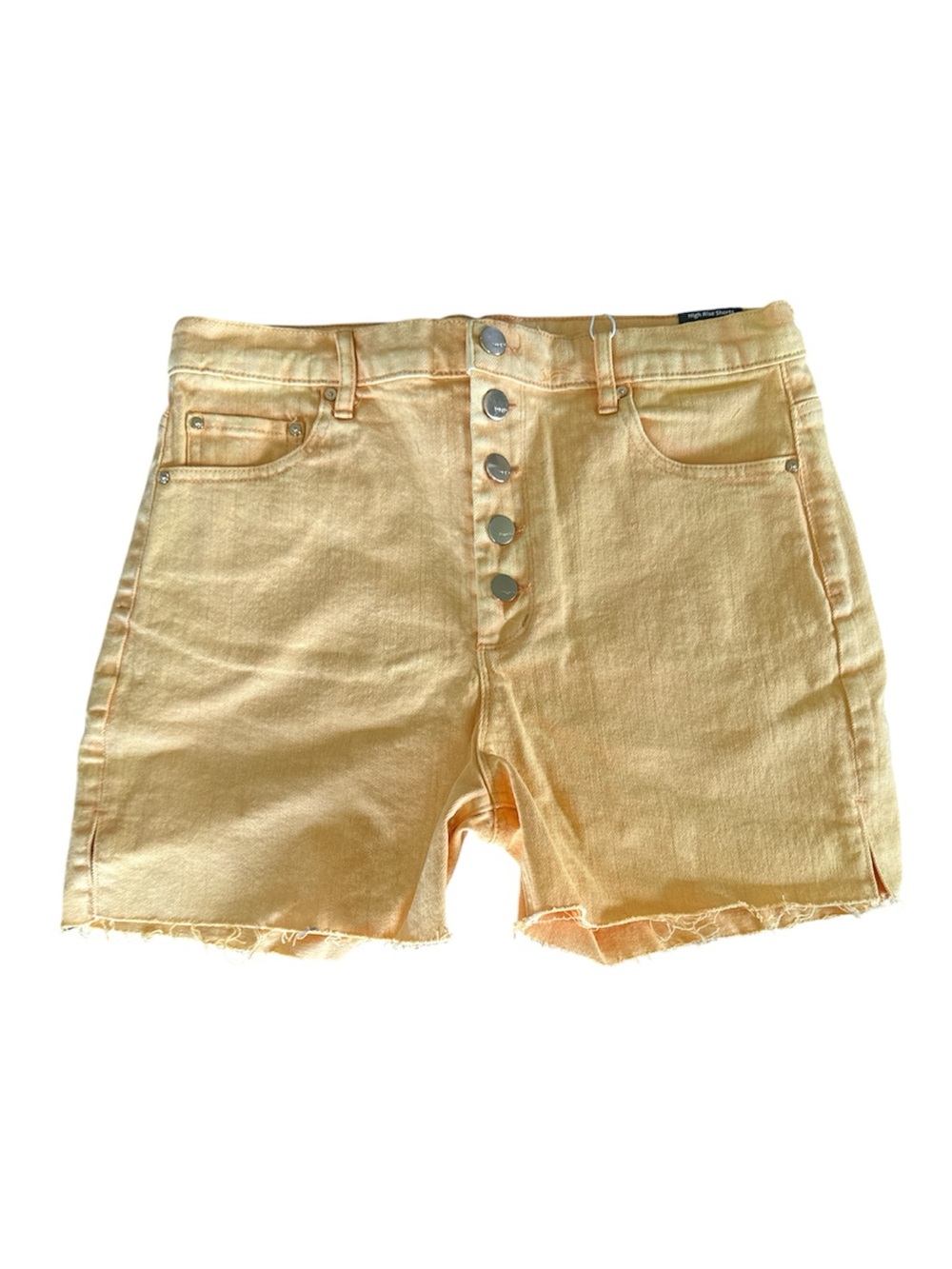 Tractr Yellow Garment Dyed Button Fly High Rise Split Hem Shorts NWT Size 8 / 29